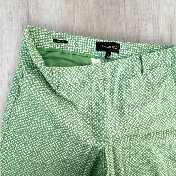 TALBOTS Heritage Green & White Print Cropped Ankle Preppy Pants Women's 6 - Picture 3 of 8